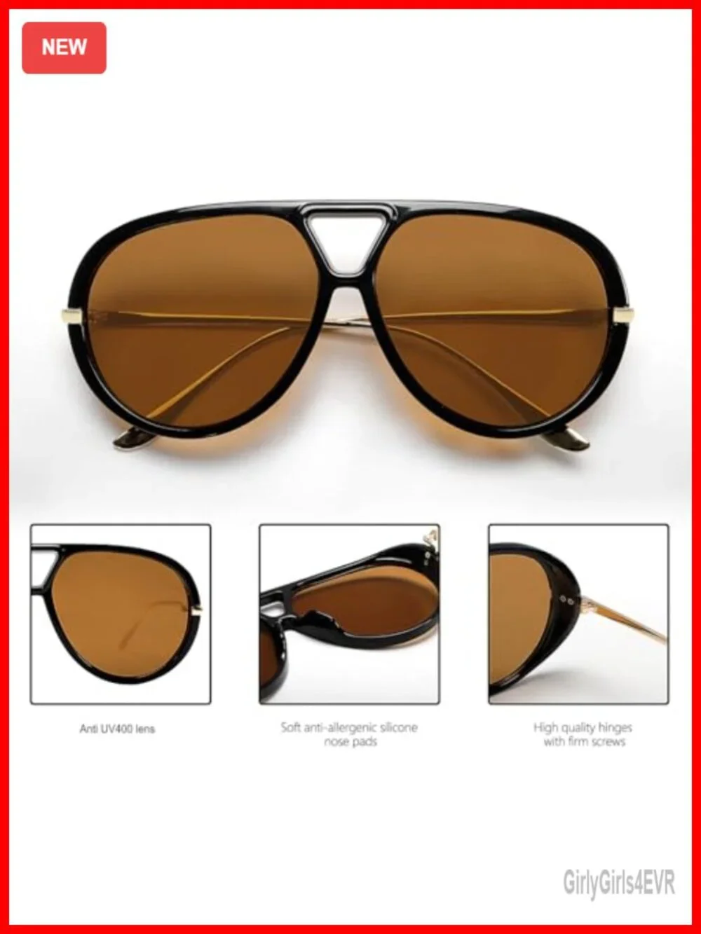 Retro Oversized Gold Metal Aviator Sunglasses UV Protection 70s Vintage